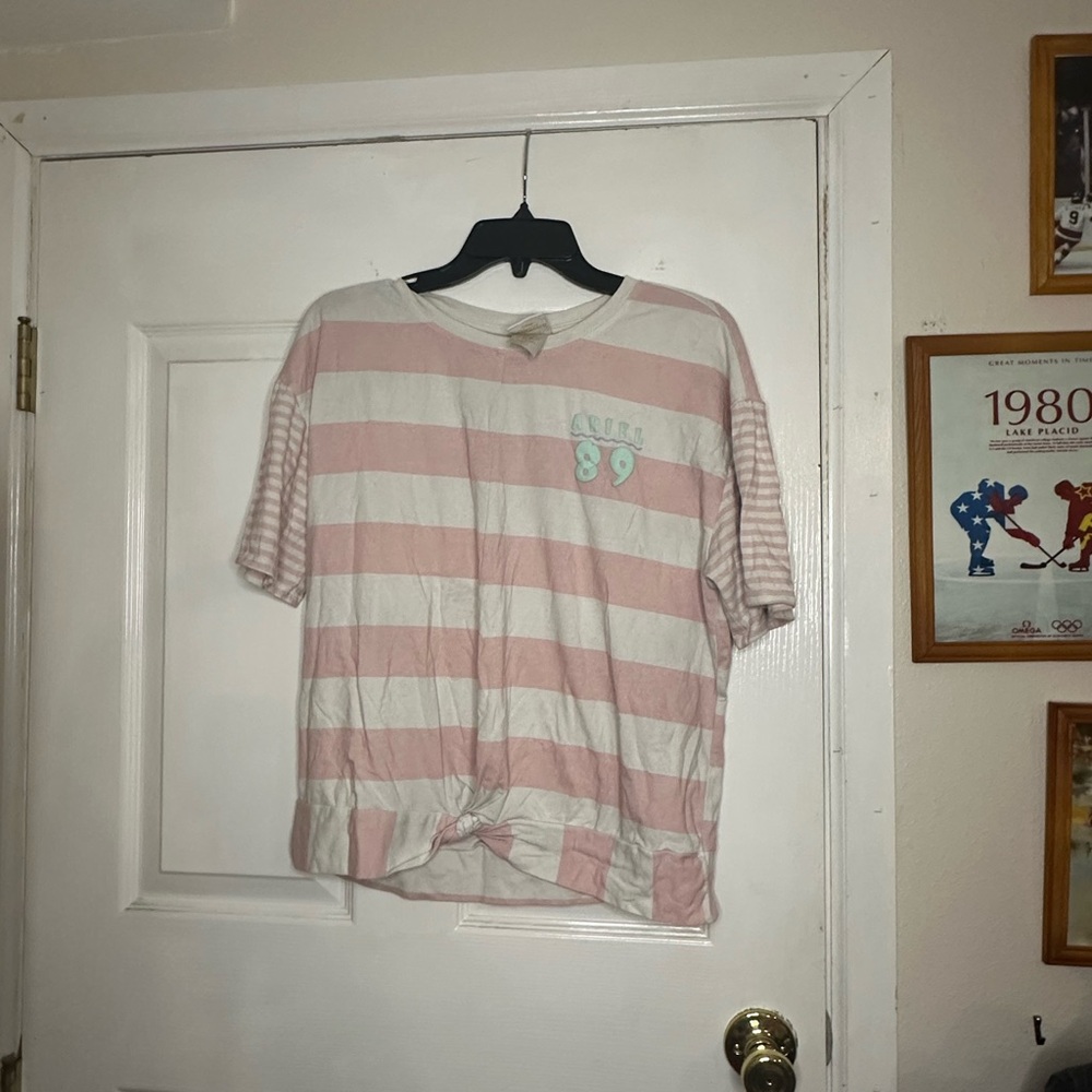 Disney Little Mermaid Striped Pink and White Jersey